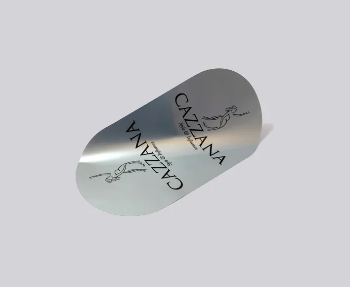 Cazzana silver printed sticker.