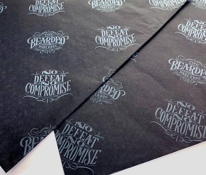 Bearded Underdog black printed custom tissue paper.